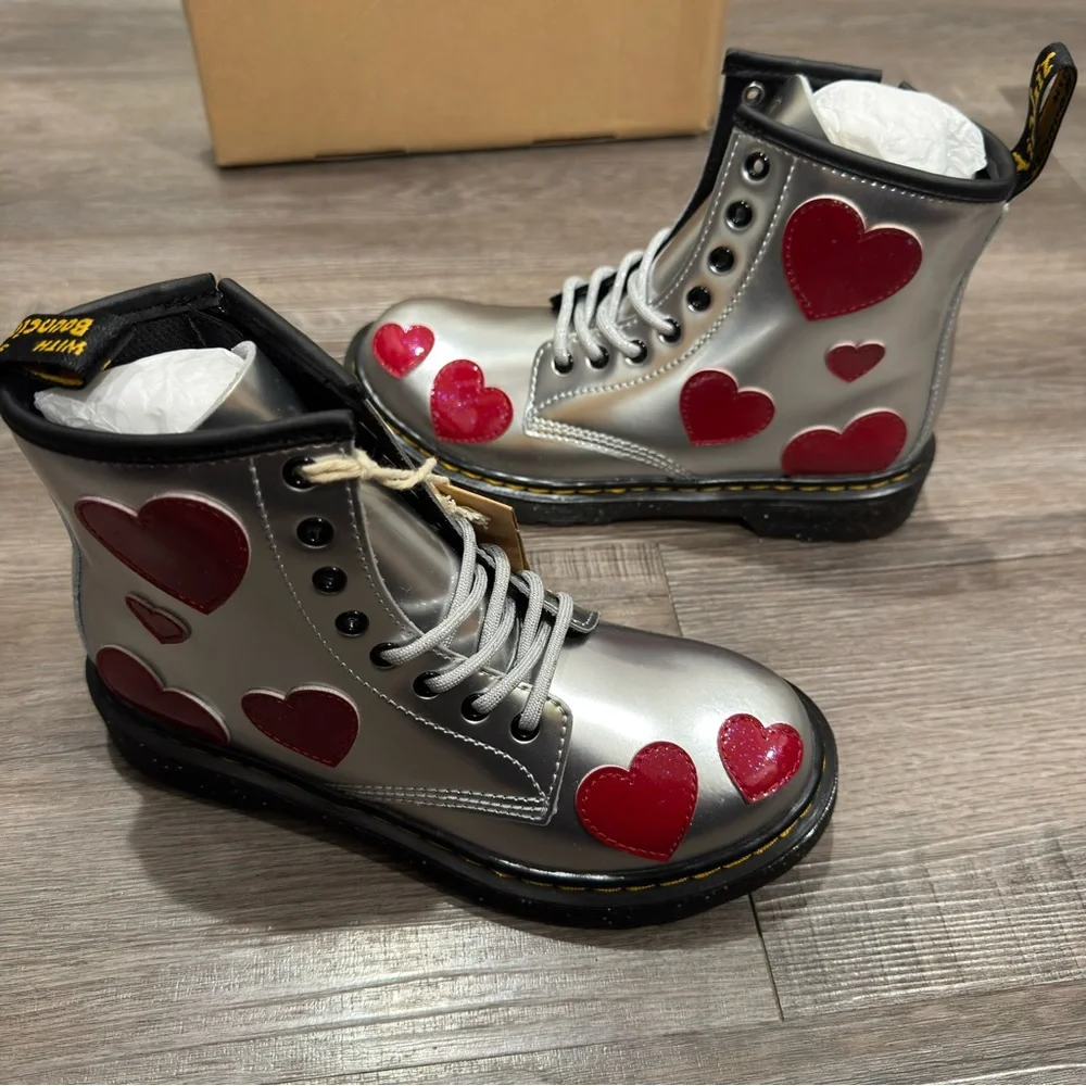 Dr Martens 1460 J Silver Metallic Bright Red Patent Lamper Cosmic Glitter Boots